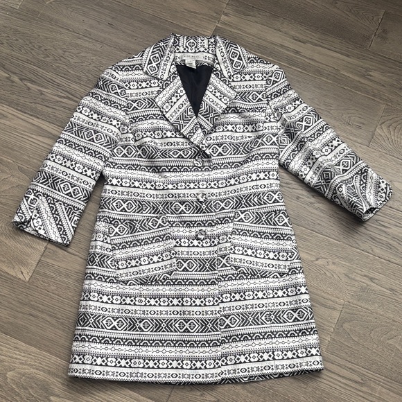 Nine West Jackets & Blazers - Nine West | Silk Blend Trench Coat Black and Silver Geometric Aztec Size Small